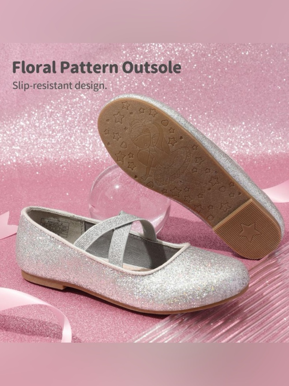 DREAM PAIRS Elastic Strap Silver Glitter Rhinestone Ballerina Flats (5) - Picture 4 of 12